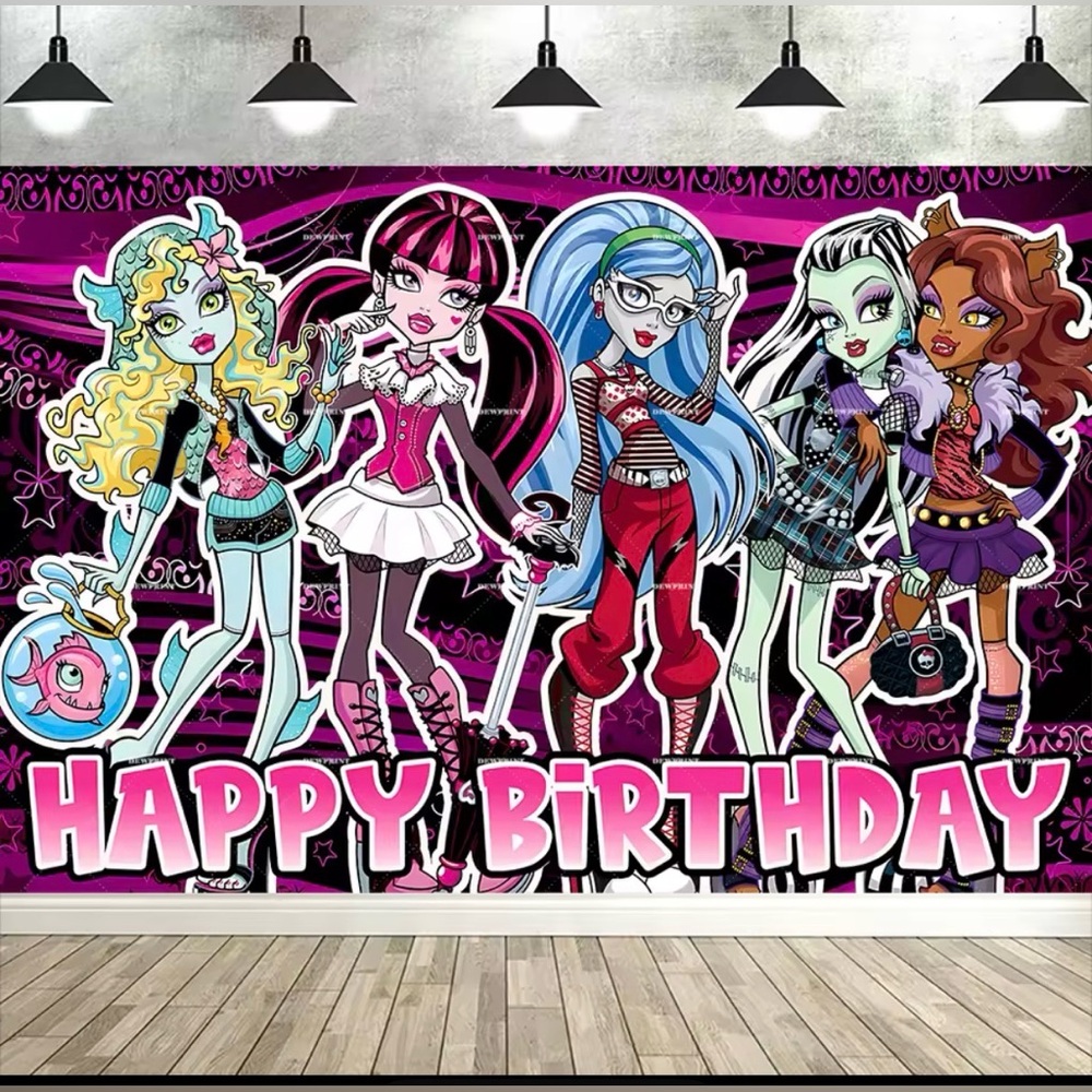 Monster High Happy Birthday Backdrop,3 x 5, Girl High Birthday Party Supplies